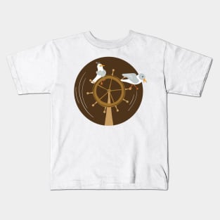 Funny seagulls changing sailor's course Kids T-Shirt